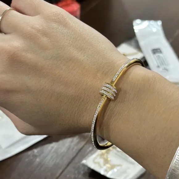 Classic 10k Gold Plated Cz Diamond Bangle bracelet - Picture 15 of 16